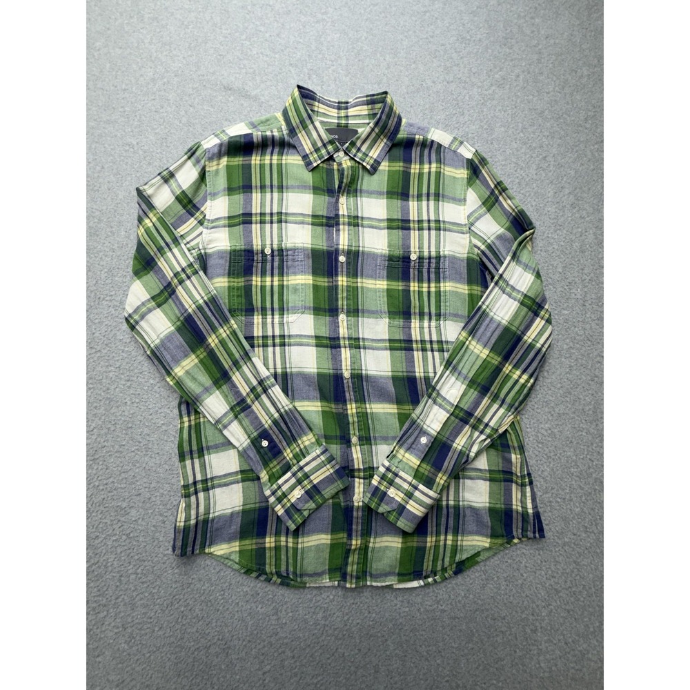 Vince Shirt Mens Large Green Plaid Long Sleeve Button Cotton Linen Casual